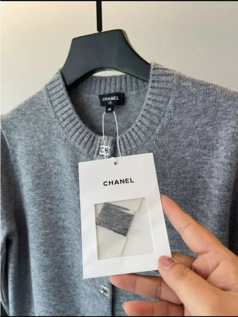 CHANEL Gray Ribbed Cashmere Cardigan